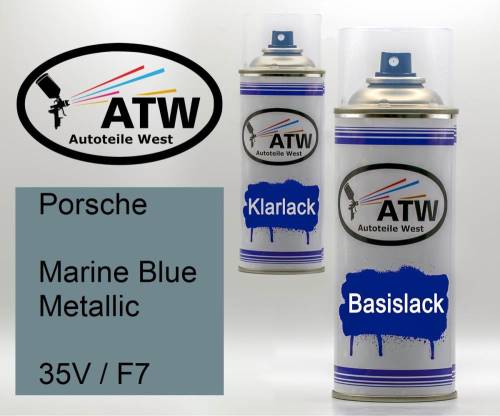 Porsche, Marine Blue Metallic, 35V / F7: 400ml Sprühdose + 400ml Klarlack - Set, von ATW Autoteile West.